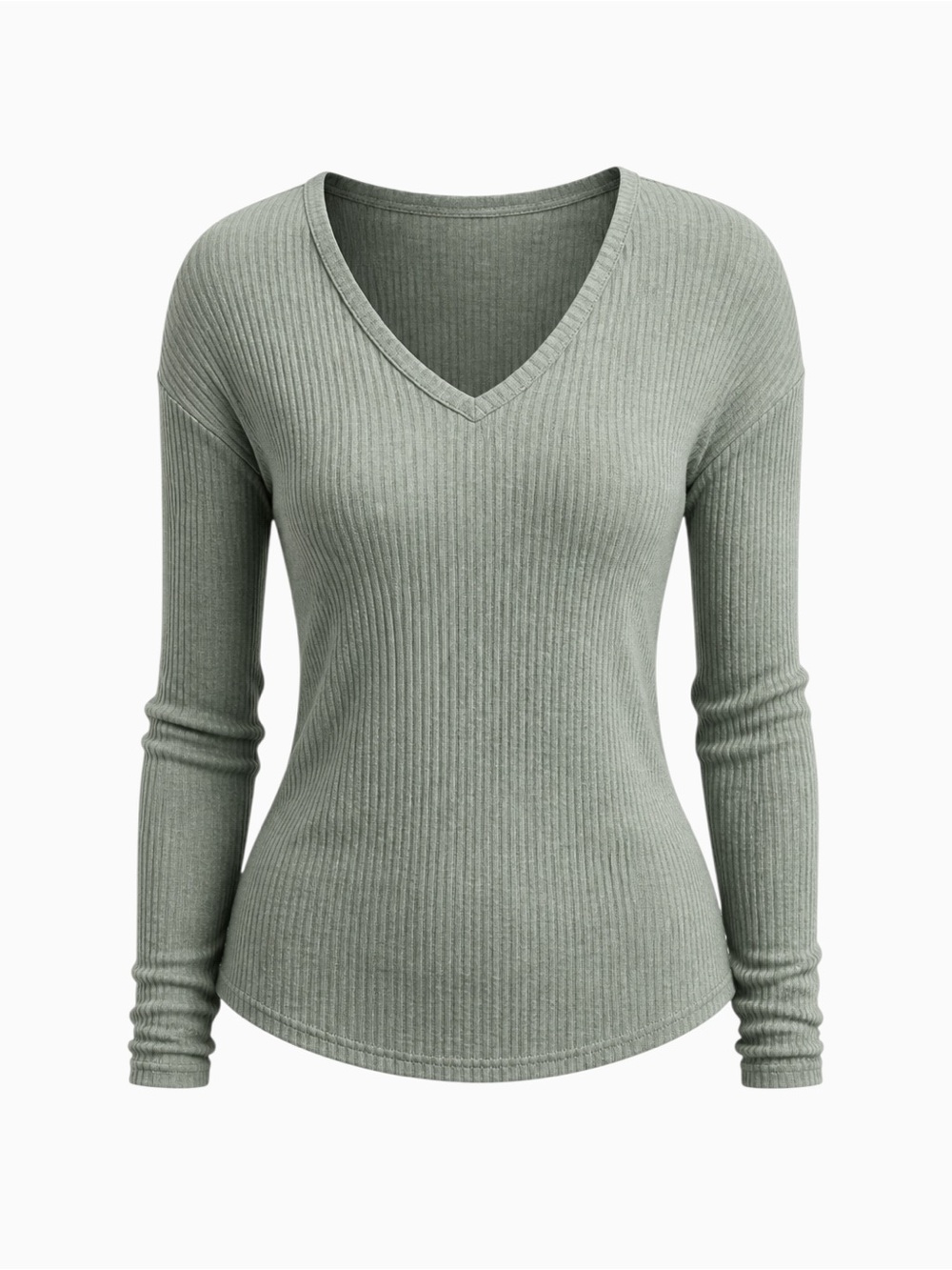 American Eagle Soft and Sexy Light Sage Ribbed V-Neck Long Sleeve Top